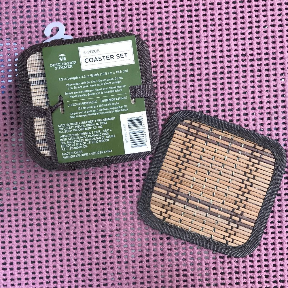 Set of Brown Bamboo Coasters - 6 coasters - 4.3 inches x 4.3 inches